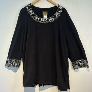 Bob Mackie Black Beaded Pearl Rhinestone Embellished Sweater 3/4 Sleeve Size 3X